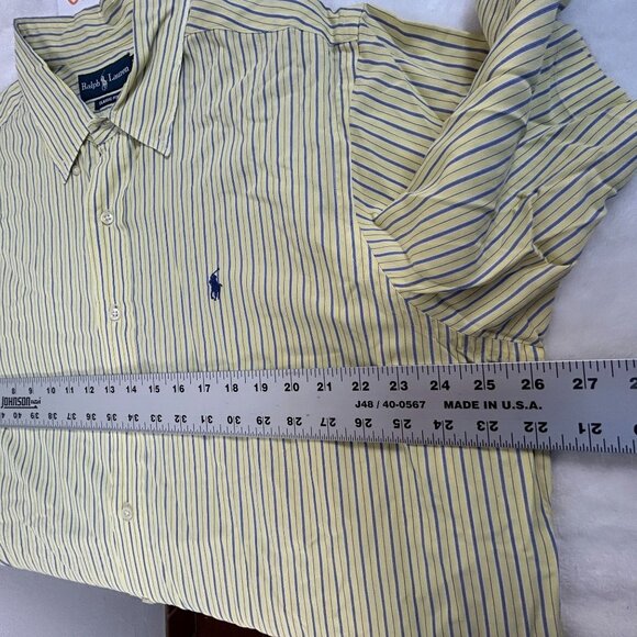 Ralph Lauren Mens Yellow Striped Classic Fit Button-Down Shirt XL Short Sleeve - Picture 5 of 6
